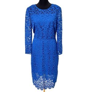J.Crew Lace Sheath Dress Cobalt Blue Embroidered Lace Wedding Guest Cocktail 12